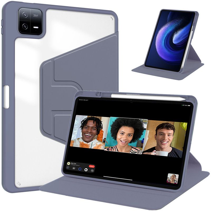 Protective Case for Xiaomi Pad 6 / Pad 6 Pro 11'' with Pen Holder 360 Degree Swivel Protective Stand Smart Tablet Ultra Slim Hard Case Folio Cover Transparent Back