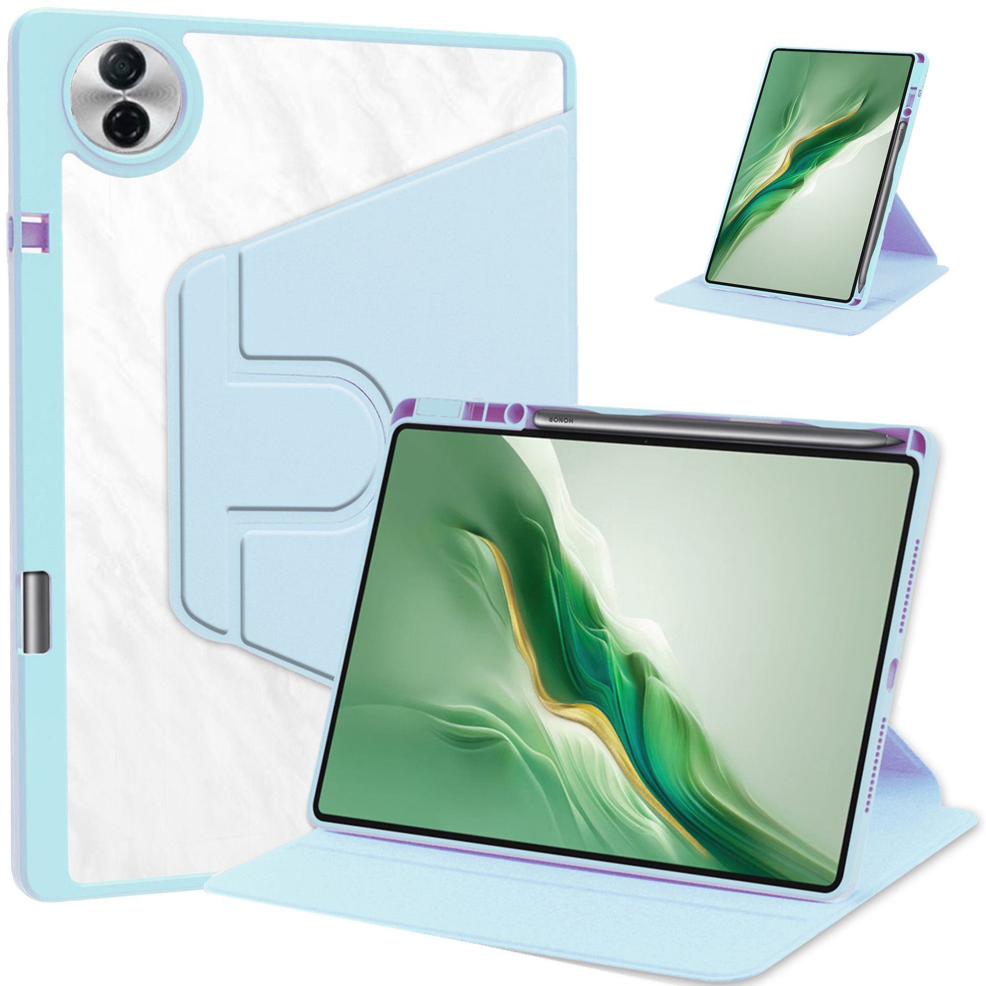 Protective Case for Honor Pad 10 12.1'' with Pen Holder 360 Degree Swivel Protective Stand Smart Tablet Ultra Slim Hard Case Folio Cover Transparent Back