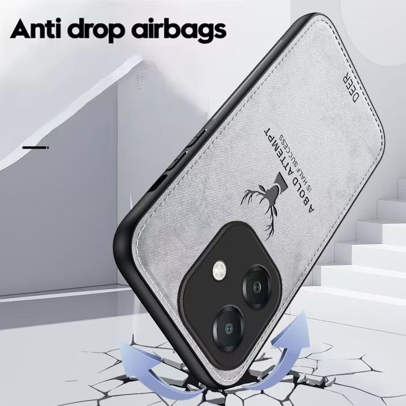 Luxury Cloth Leather Deer Head Pattern Phone Case for OPPO A3 A3X Shockproof Soft Back Shell Cover for OPPO A40