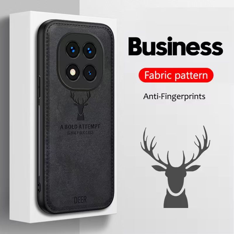 Luxury Cloth Leather Deer Head Pattern Phone Case for Xiaomi Redmi Note 14 Pro 5G Shockproof Soft Back Shell Cover for Xiaomi Redmi Note 14 Pro 5G