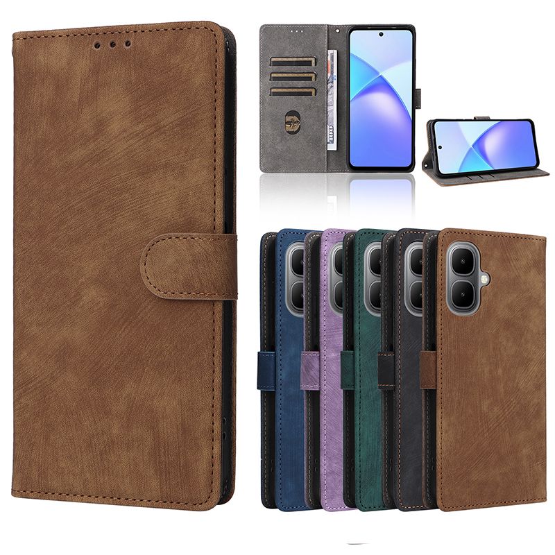 Flip Cover for Infinix Smart 10, 6.67" / Tecno Pop 10 4G PU Leather Phone Case Full-Body Protection Shockproof Wallet Cover With Hand Strap