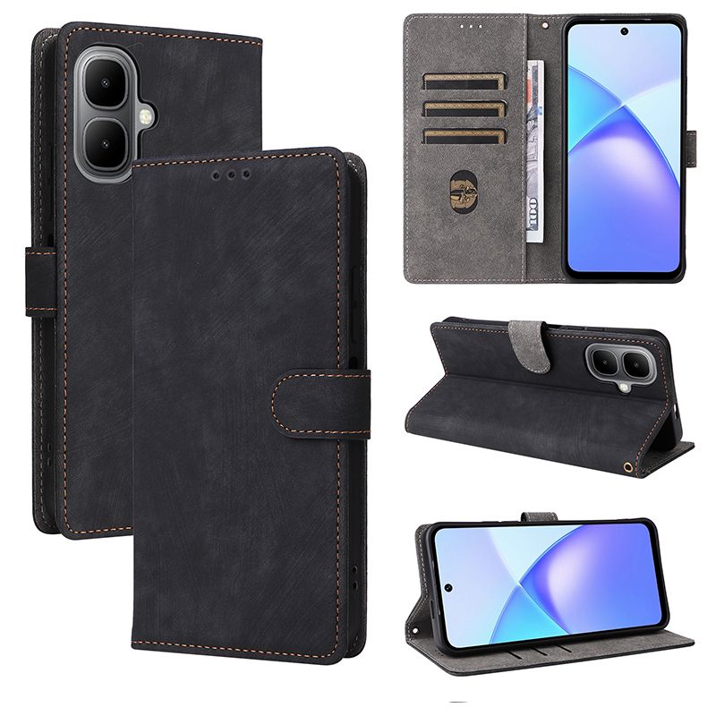 Flip Cover for Infinix Smart 10, 6.67" / Tecno Pop 10 4G PU Leather Phone Case Full-Body Protection Shockproof Wallet Cover With Hand Strap