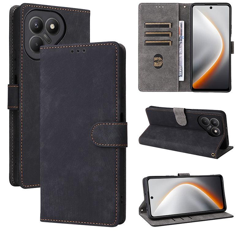 Flip Cover for Tecno Pova 7 4G PU Leather Phone Case Full-Body Protection Shockproof Wallet Cover With Hand Strap