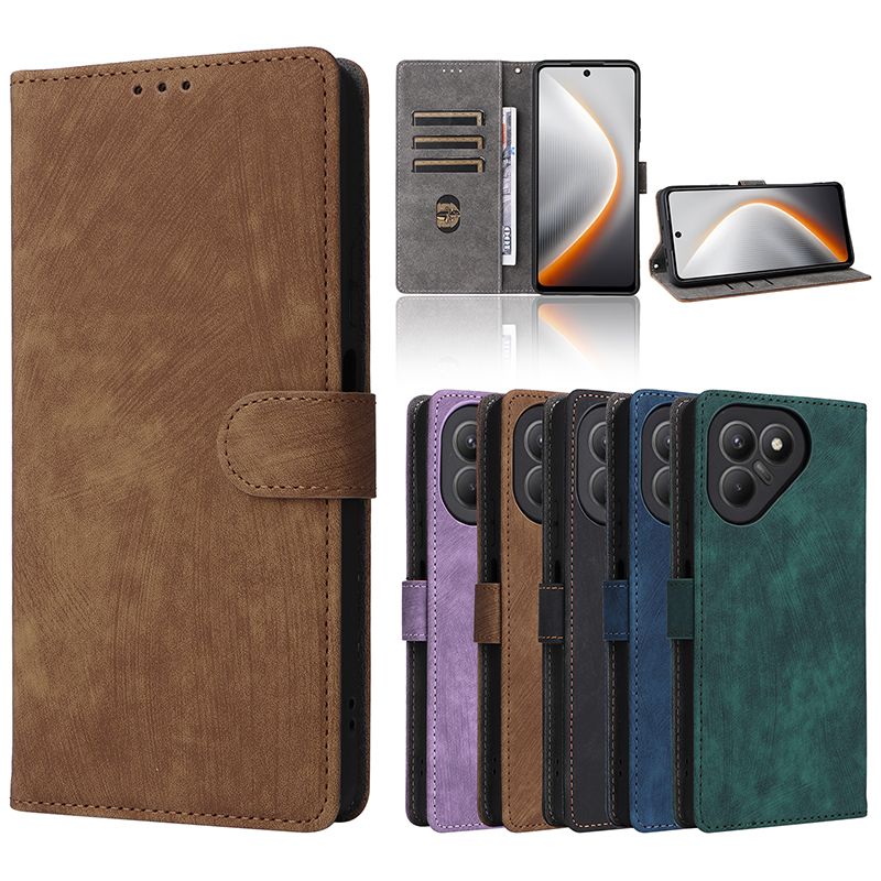 Flip Cover for Tecno Pova 7 4G PU Leather Phone Case Full-Body Protection Shockproof Wallet Cover With Hand Strap