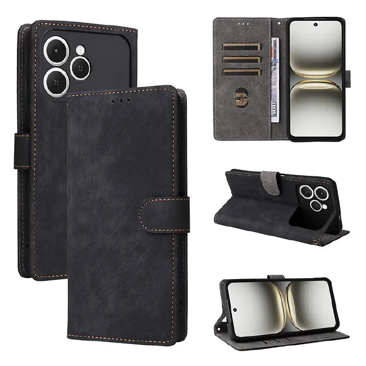Flip Cover for Tecno Spark 40, 6.67'' PU Leather Phone Case Full-Body Protection Shockproof [RFID Blocking] Wallet Cover With Hand Strap
