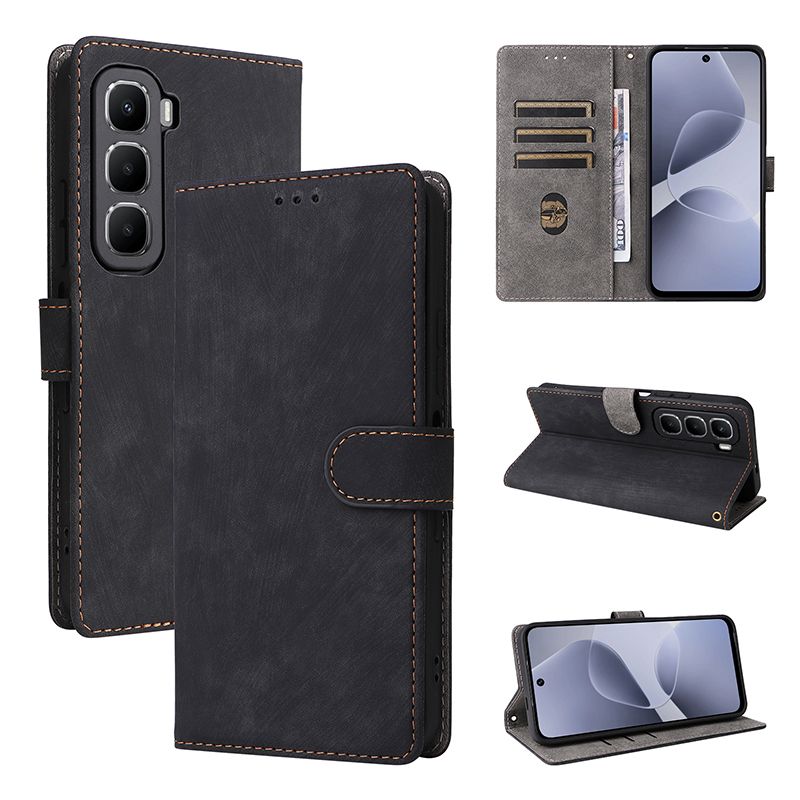 Flip Cover for Infinix Hot 60i PU Leather Phone Case Full-Body Protection Shockproof [RFID Blocking] Wallet Cover With Hand Strap