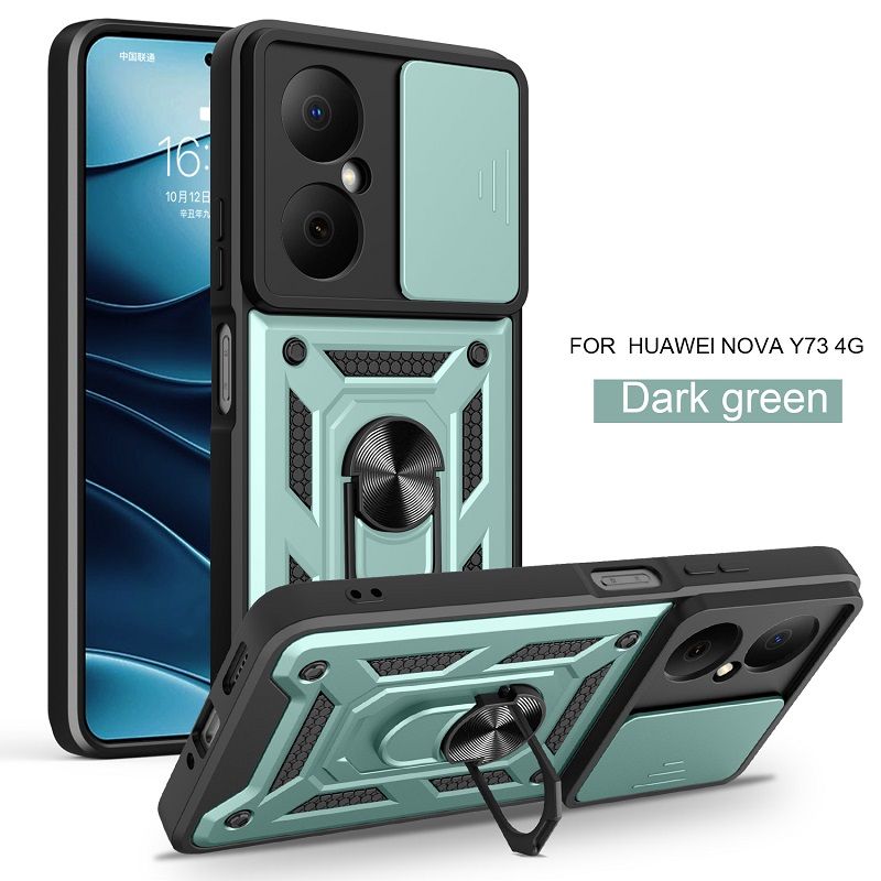 Luxury Slide Camera Lens Cover Case for Huawei Nova Y73 Vehicle Mounted Magnetic Kickstand Case
