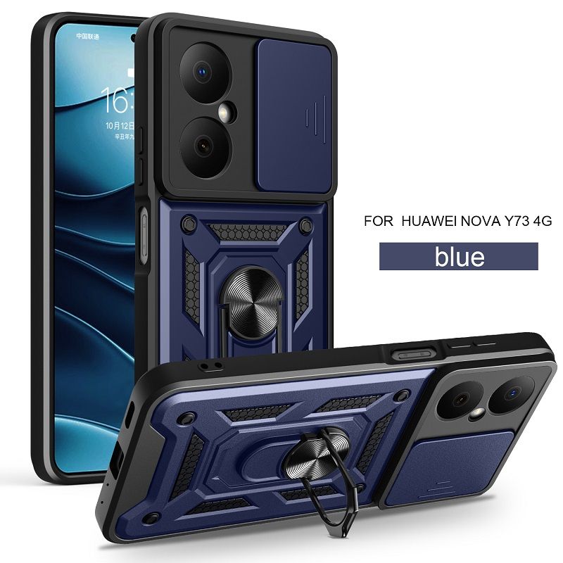 Luxury Slide Camera Lens Cover Case for Huawei Nova Y73 Vehicle Mounted Magnetic Kickstand Case