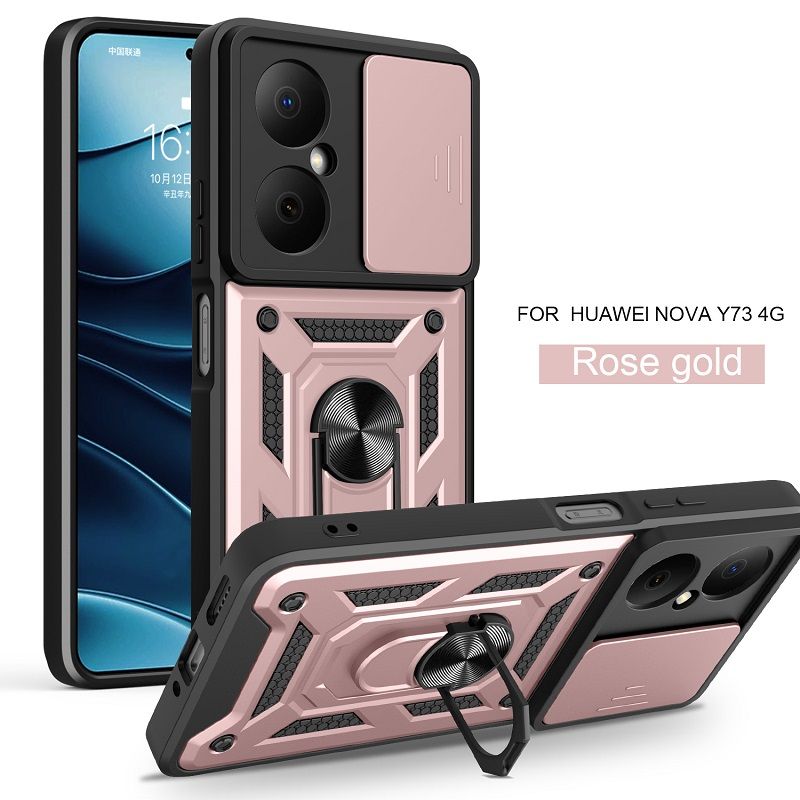Luxury Slide Camera Lens Cover Case for Huawei Nova Y73 Vehicle Mounted Magnetic Kickstand Case