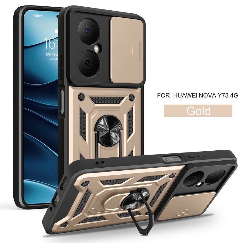 Luxury Slide Camera Lens Cover Case for Huawei Nova Y73 Vehicle Mounted Magnetic Kickstand Case