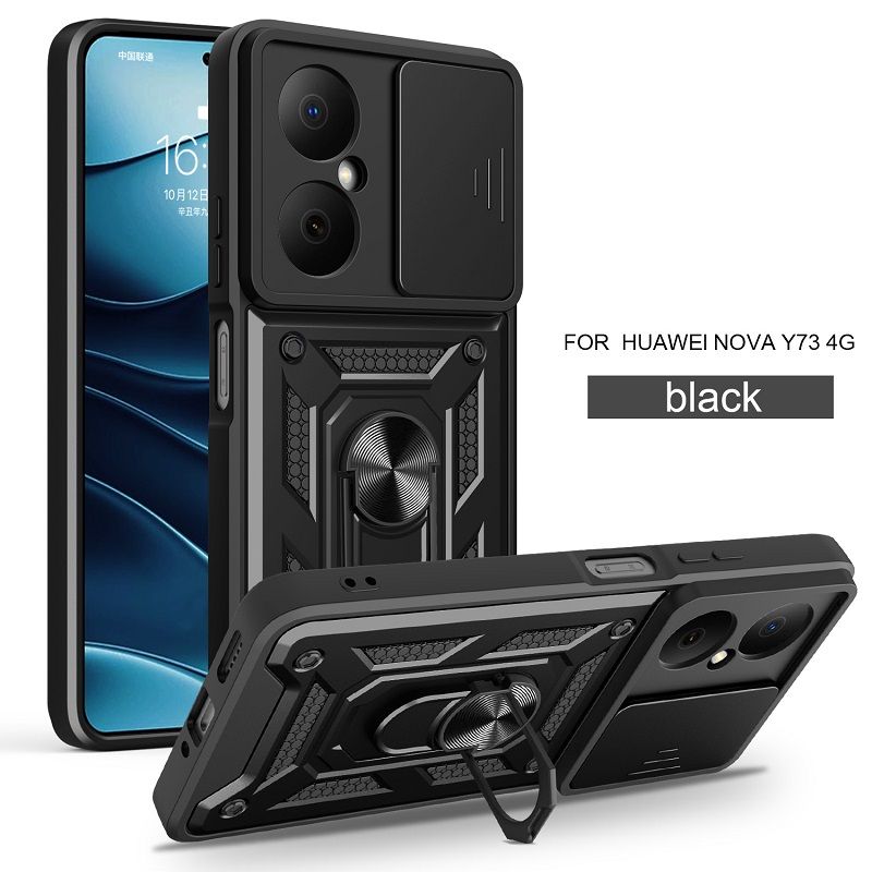 Luxury Slide Camera Lens Cover Case for Huawei Nova Y73 Vehicle Mounted Magnetic Kickstand Case