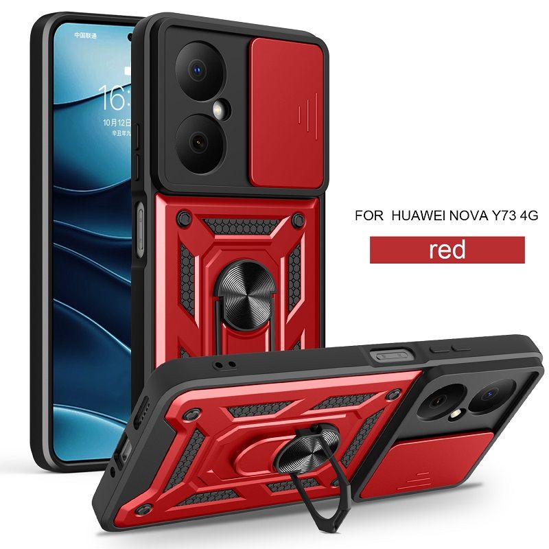 Luxury Slide Camera Lens Cover Case for Huawei Nova Y73 Vehicle Mounted Magnetic Kickstand Case