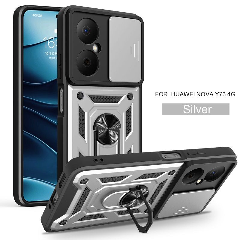 Luxury Slide Camera Lens Cover Case for Huawei Nova Y73 Vehicle Mounted Magnetic Kickstand Case