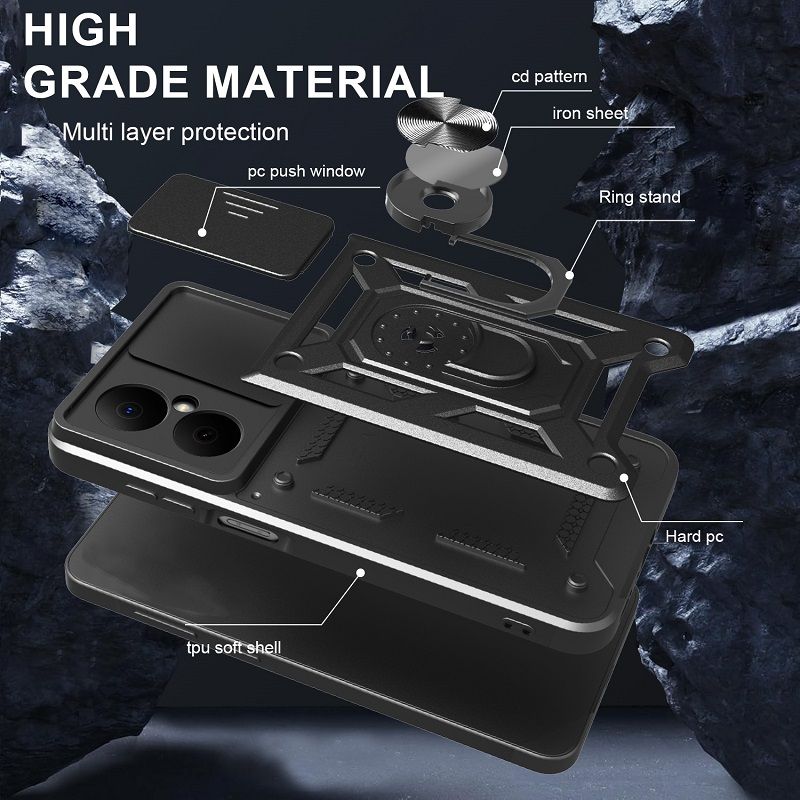 Luxury Slide Camera Lens Cover Case for Huawei Nova Y73 Vehicle Mounted Magnetic Kickstand Case