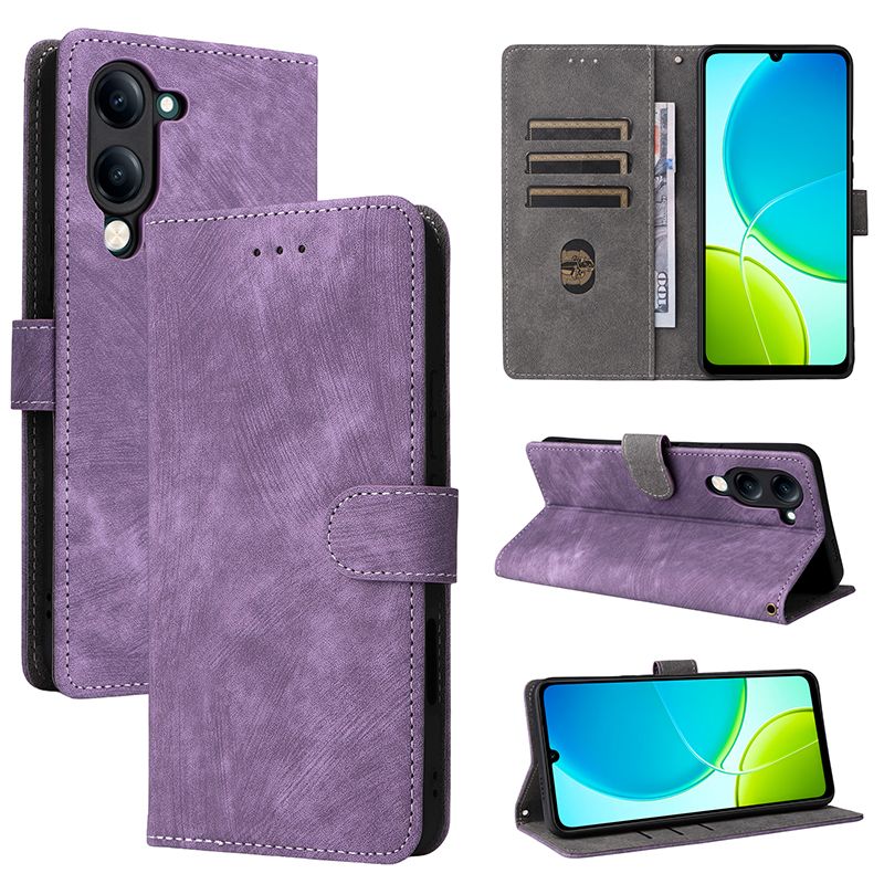Flip Cover for Vivo Y04 4G PU Leather Phone Case Full-Body Protection Shockproof [RFID Blocking] Wallet Cover With Hand Strap