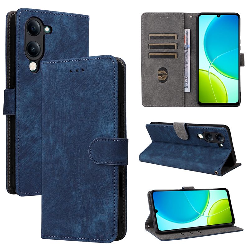 Flip Cover for Vivo Y04 4G PU Leather Phone Case Full-Body Protection Shockproof [RFID Blocking] Wallet Cover With Hand Strap