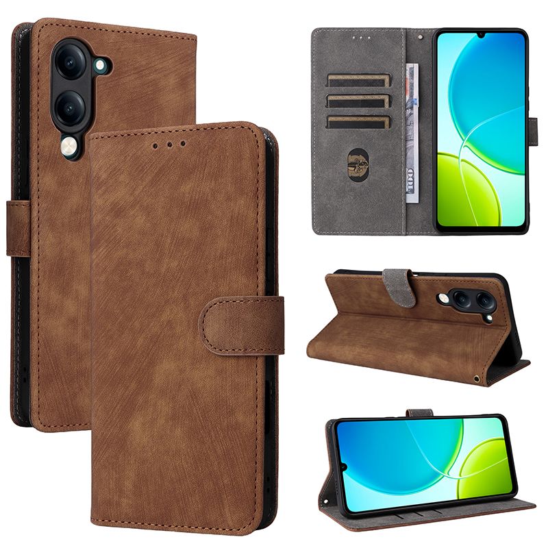 Flip Cover for Vivo Y04 4G PU Leather Phone Case Full-Body Protection Shockproof [RFID Blocking] Wallet Cover With Hand Strap