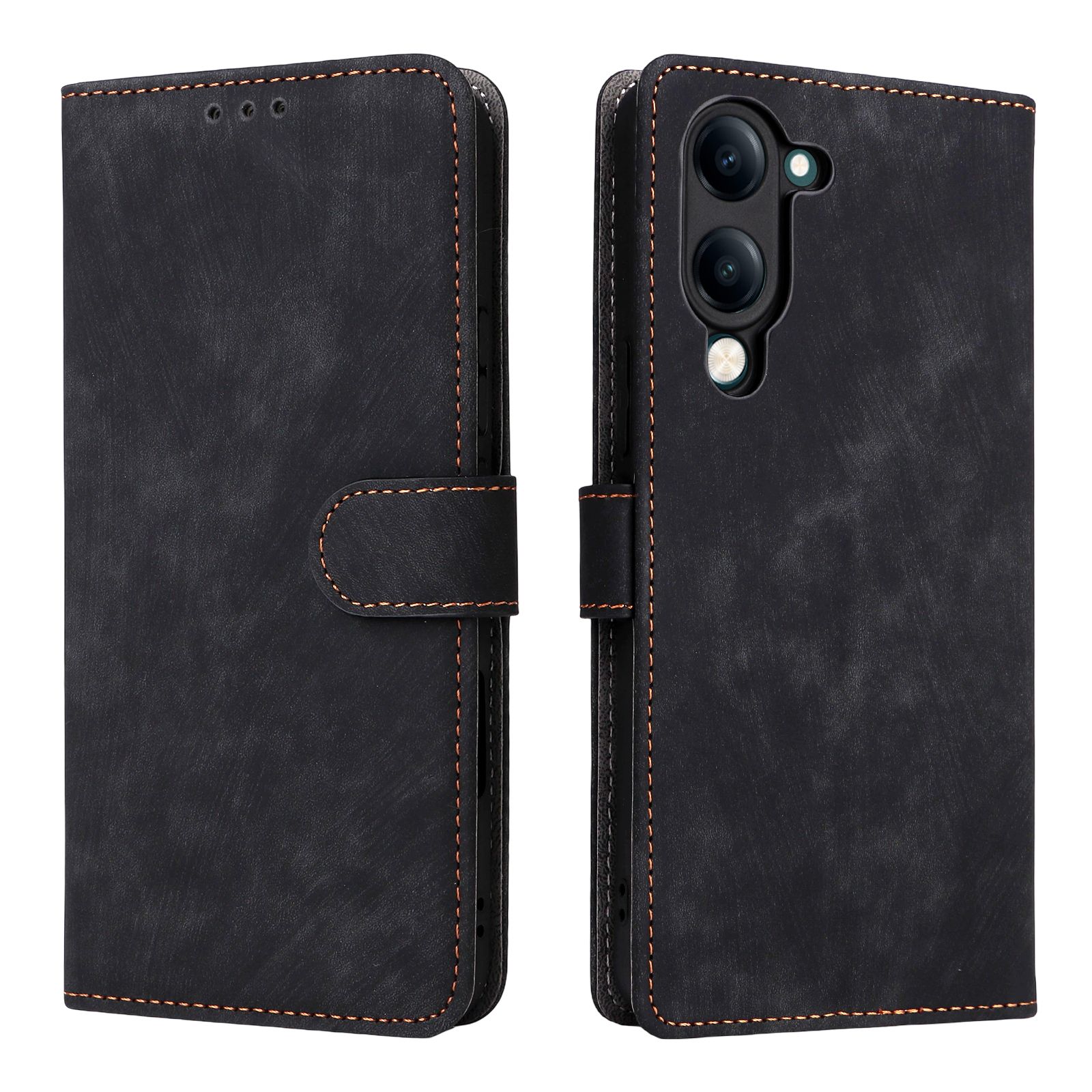 Flip Cover for Vivo Y04 4G PU Leather Phone Case Full-Body Protection Shockproof [RFID Blocking] Wallet Cover With Hand Strap