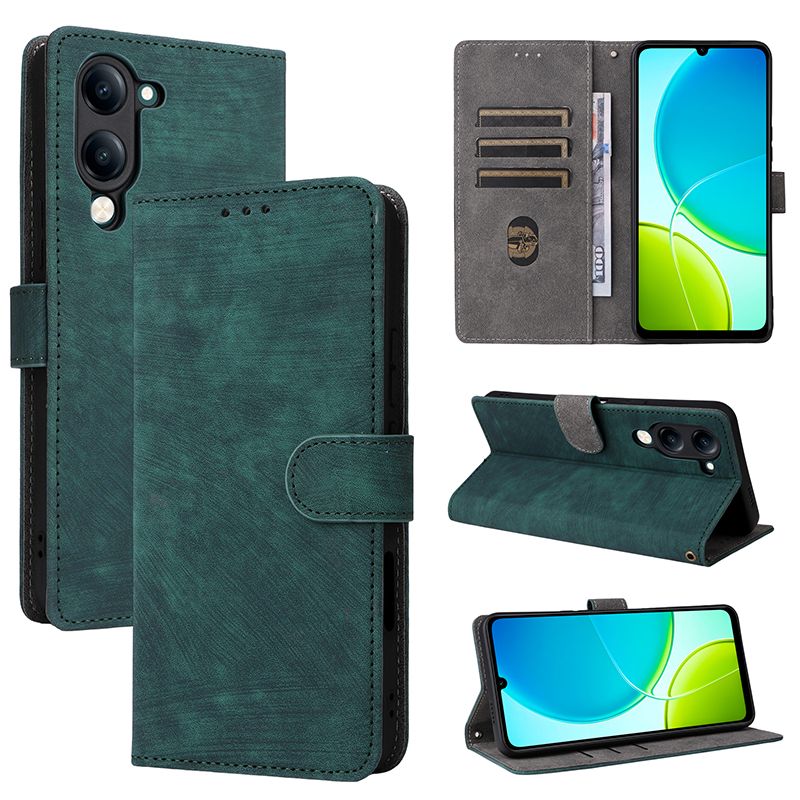 Flip Cover for Vivo Y04 4G PU Leather Phone Case Full-Body Protection Shockproof [RFID Blocking] Wallet Cover With Hand Strap