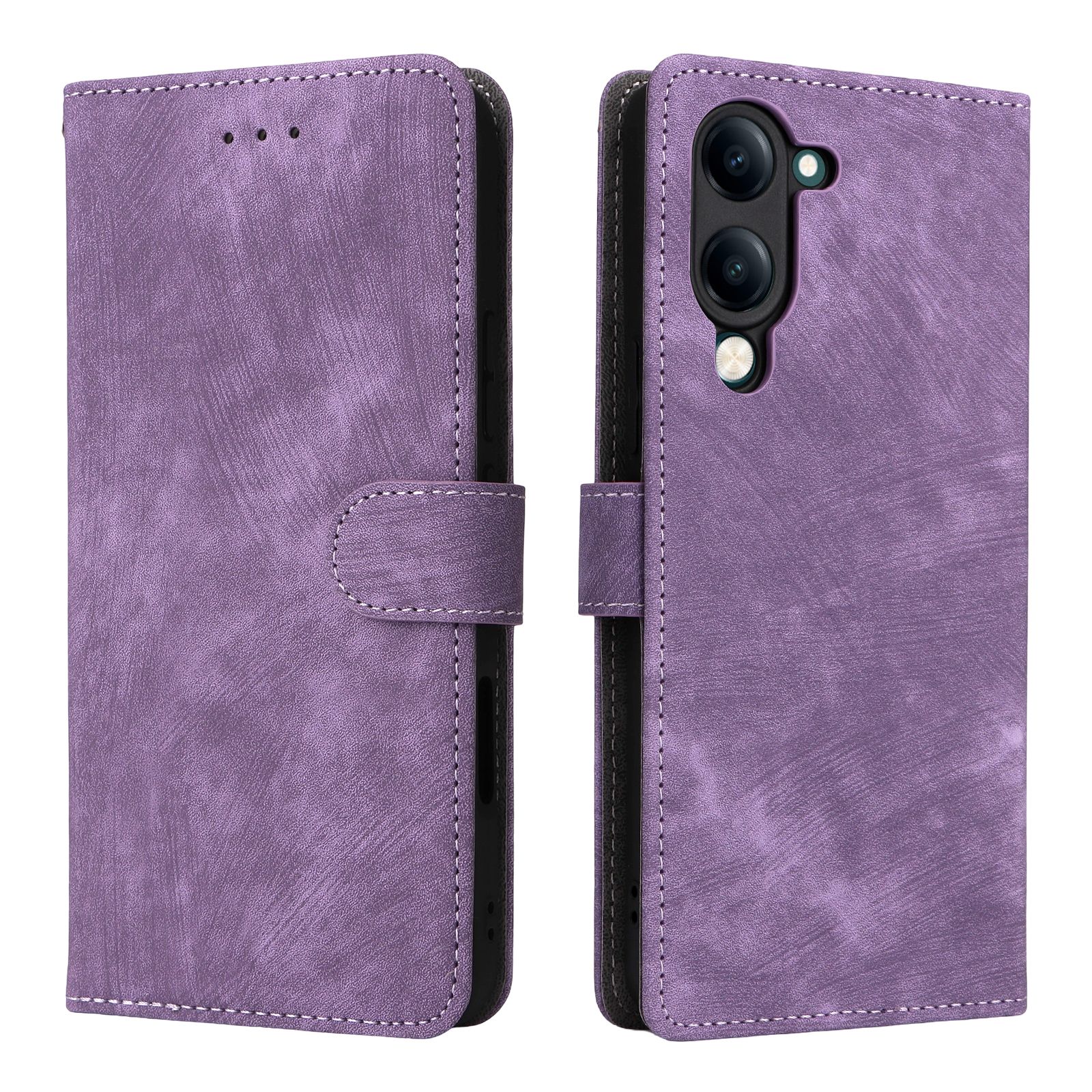 Flip Cover for Vivo Y04 4G PU Leather Phone Case Full-Body Protection Shockproof [RFID Blocking] Wallet Cover With Hand Strap