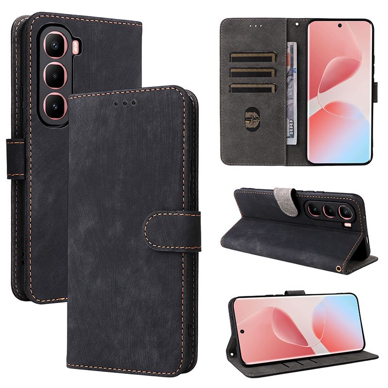 Flip Cover for Infinix HOT 60 Pro Plus 6.78'' PU Leather Phone Case Full-Body Protection Shockproof [RFID Blocking] Wallet Cover With Hand Strap