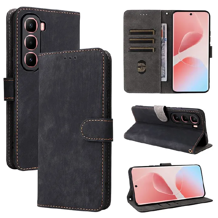 Flip Cover for Infinix HOT 60 Pro Plus 6.78'' PU Leather Phone Case Full-Body Protection Shockproof [RFID Blocking] Wallet Cover With Hand Strap