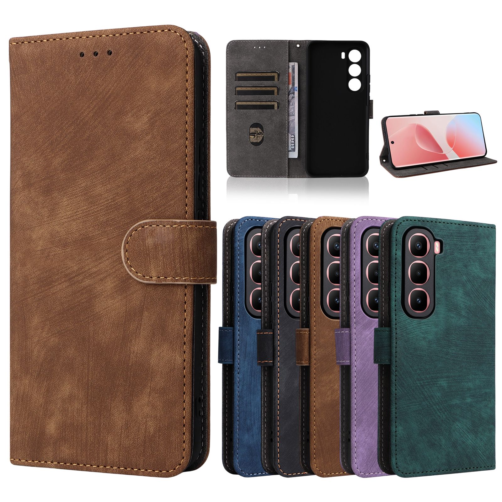 Flip Cover for Infinix HOT 60 Pro Plus 6.78'' PU Leather Phone Case Full-Body Protection Shockproof [RFID Blocking] Wallet Cover With Hand Strap