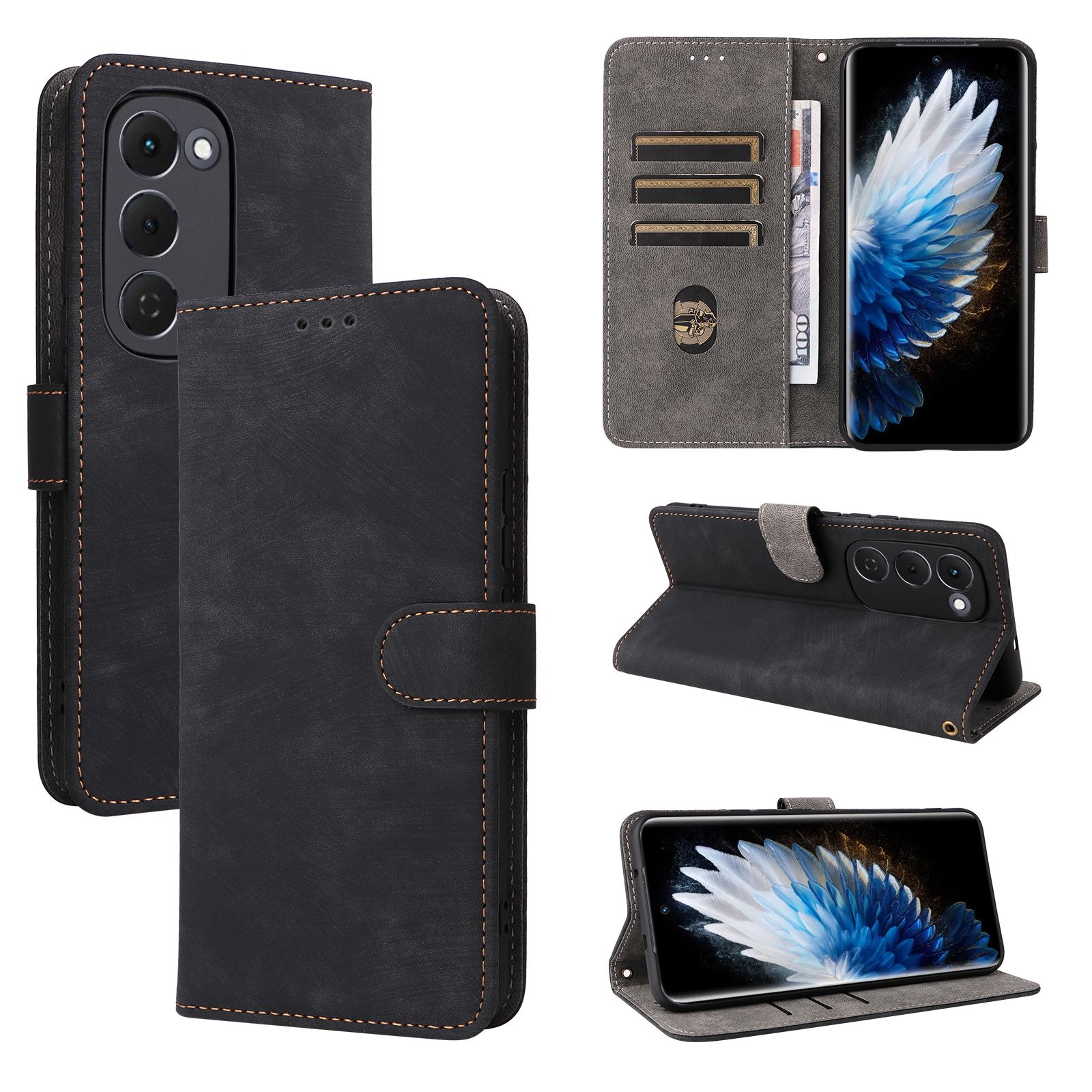 Flip Cover for Tecno Spark 40 Pro Plus PU Leather Phone Case Full-Body Protection Shockproof [RFID Blocking] Wallet Cover With Hand Strap