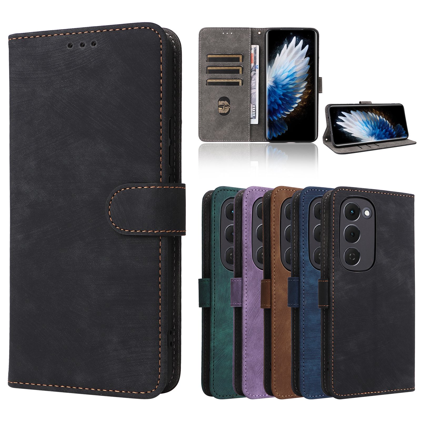Flip Cover for Tecno Spark 40 Pro Plus PU Leather Phone Case Full-Body Protection Shockproof [RFID Blocking] Wallet Cover With Hand Strap
