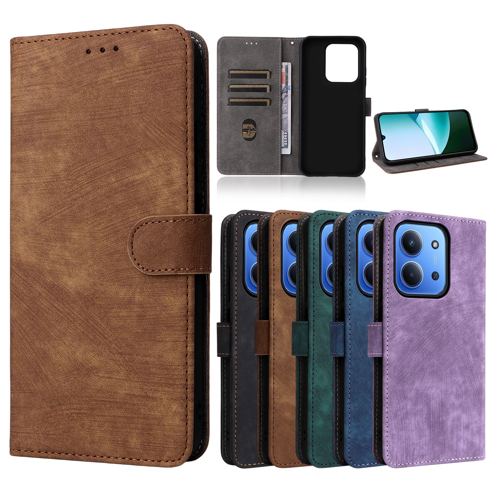 Flip Cover for Xiaomi Redmi 15C, 6.9'' PU Leather Phone Case Full-Body Protection Shockproof [RFID Blocking] Wallet Cover With Hand Strap