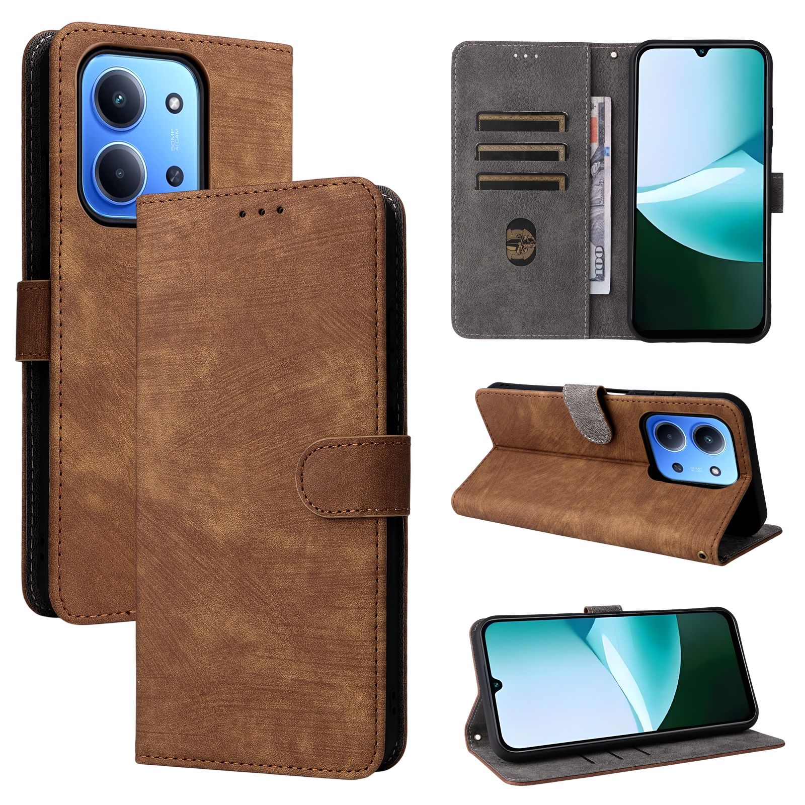 Flip Cover for Xiaomi Redmi 15C, 6.9'' PU Leather Phone Case Full-Body Protection Shockproof [RFID Blocking] Wallet Cover With Hand Strap