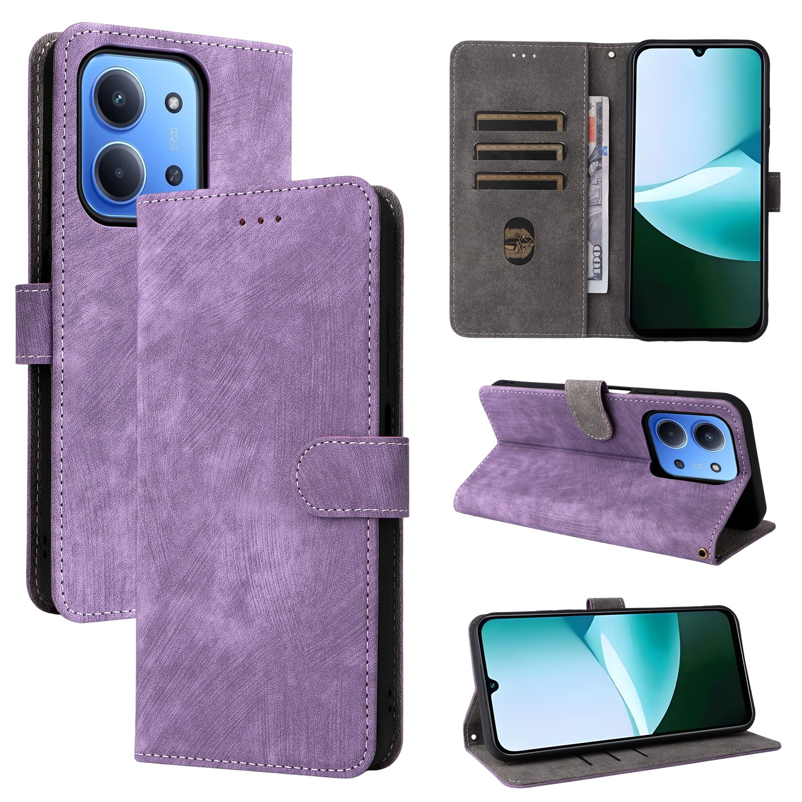 Flip Cover for Xiaomi Redmi 15C, 6.9'' PU Leather Phone Case Full-Body Protection Shockproof [RFID Blocking] Wallet Cover With Hand Strap