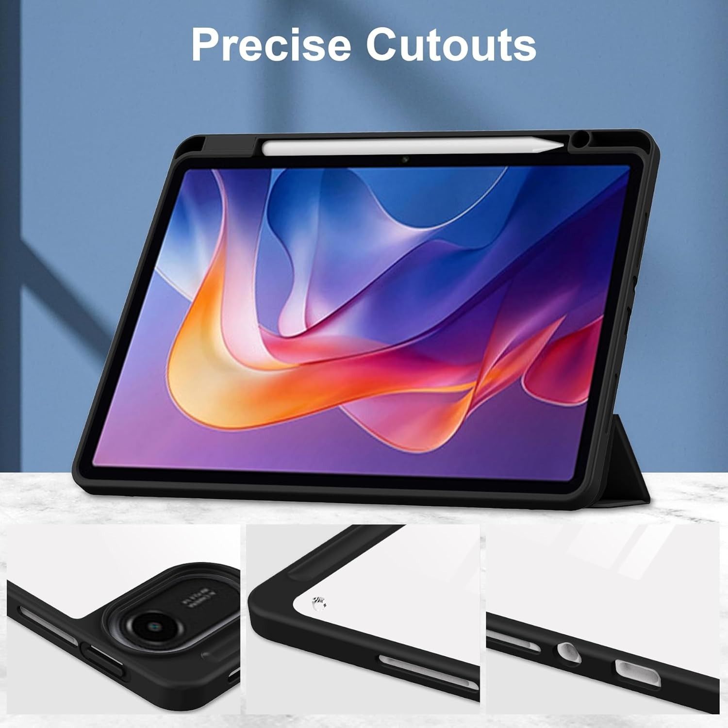 Tablet Case for Redmi Pad 2 11 inch 2025 Clear Transparent Hard PC Back, Protective Tri-Fold Stand Slim Tablet Cover