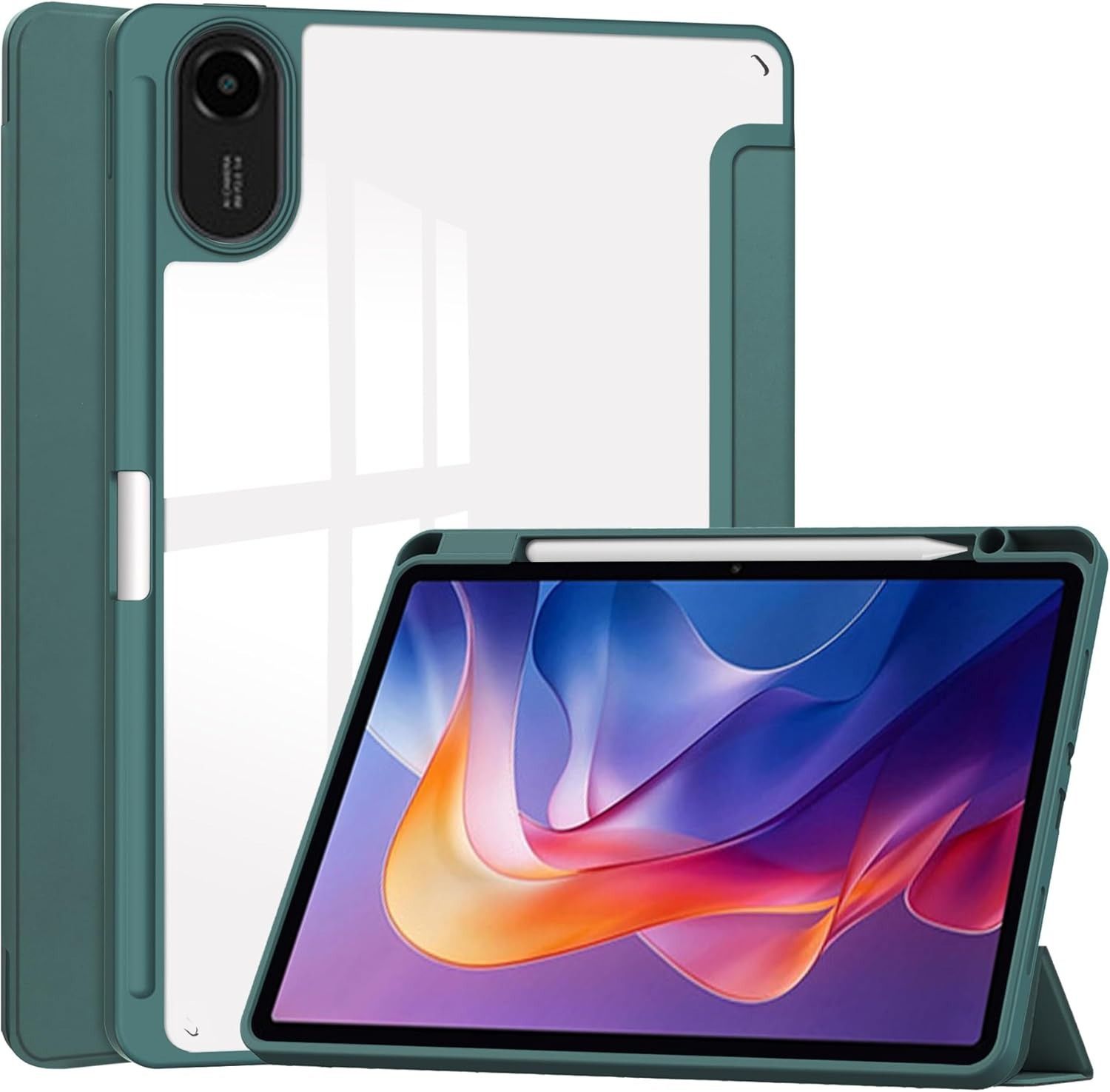 Tablet Case for Redmi Pad 2 11 inch 2025 Clear Transparent Hard PC Back, Protective Tri-Fold Stand Slim Tablet Cover