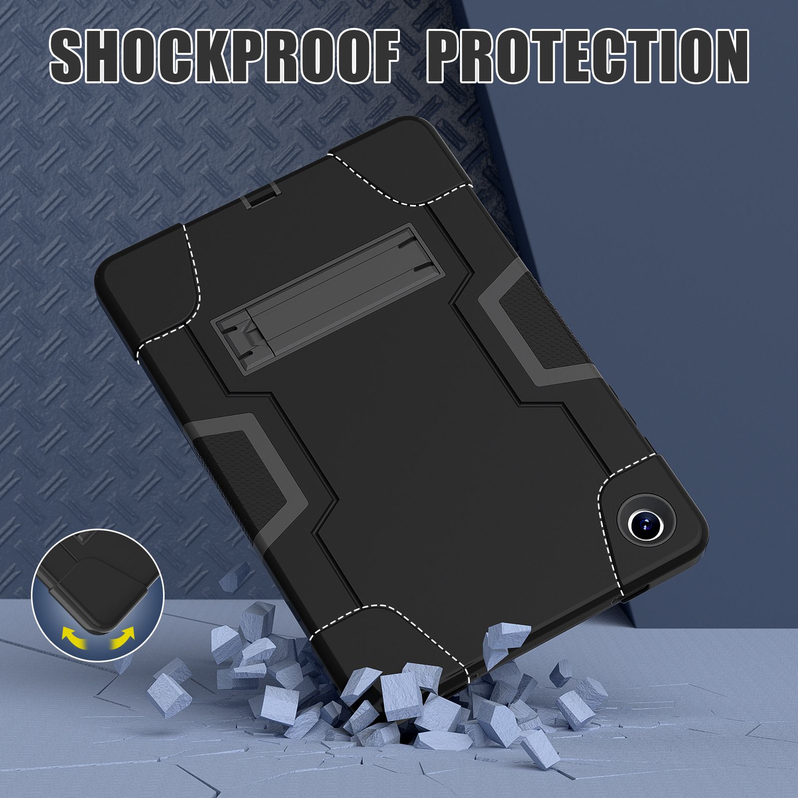 Heavy Duty Silicone Shockproof Design Cover With Kickstand forSamsung Galaxy Tab A9 Plus,Tab A8 10.5'',Tab S6 Lite,S10 FE 10.9 2025/S9 11/S9 FE 10.9