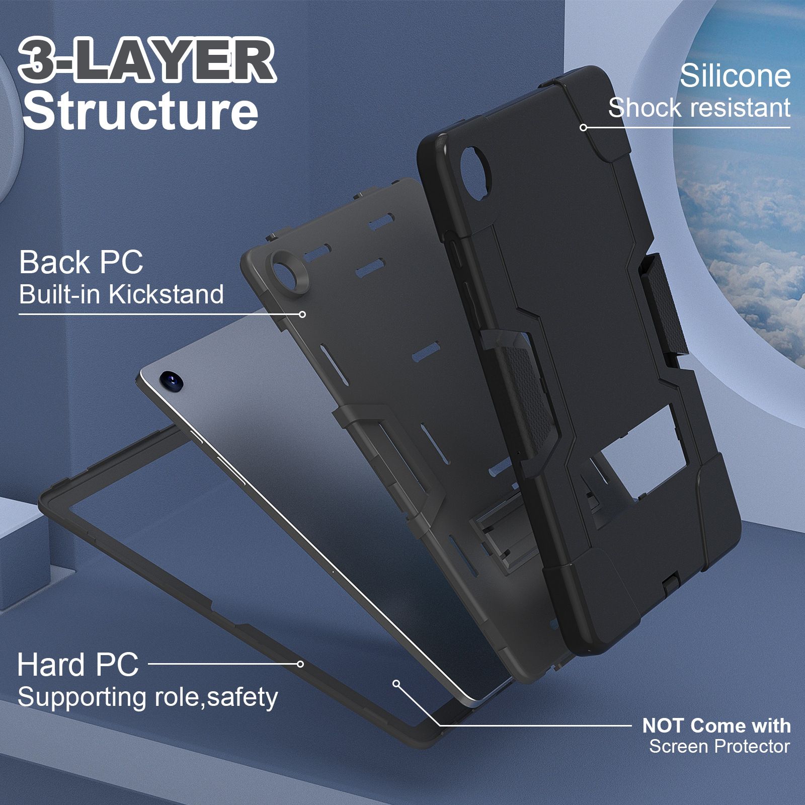 Heavy Duty Silicone Shockproof Design Cover With Kickstand forSamsung Galaxy Tab A9 Plus,Tab A8 10.5'',Tab S6 Lite,S10 FE 10.9 2025/S9 11/S9 FE 10.9