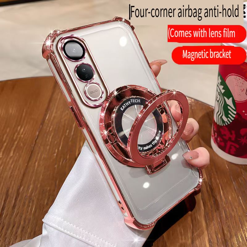 Transparent Soft Case Cover for Vivo V50 Lite (With Lens Film Phone Case) Magnetic Bracket Anti Drop Soft Phone Case