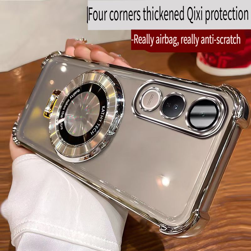 Transparent Soft Case Cover for Vivo V50 Lite (With Lens Film Phone Case) Magnetic Bracket Anti Drop Soft Phone Case