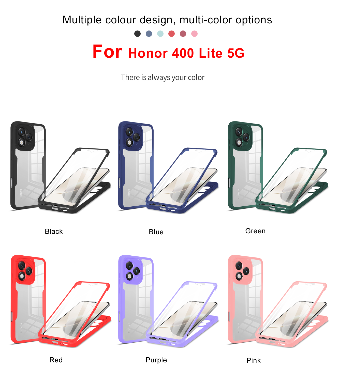360 Full Body Screen Protector Transparent Case for Honor 400 Lite Shockproof Acrylic TPU Screen Protection Phone Cover