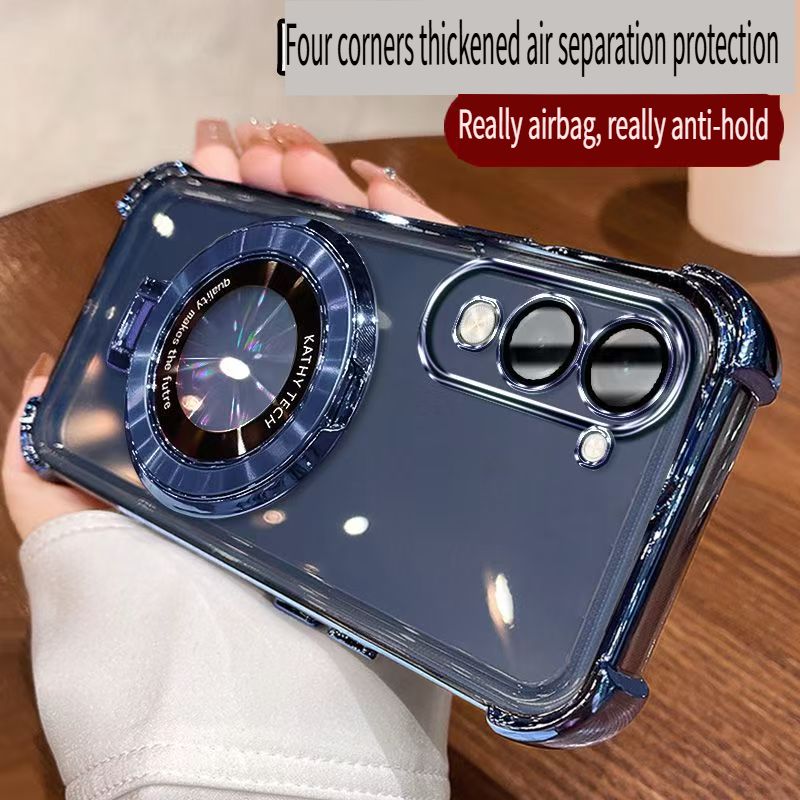 Transparent Soft Case Cover for Vivo Y04 4G (With Lens Film Phone Case) Magnetic Phone Case Bracket Anti Drop Soft Phone Case for Vivo Y29s