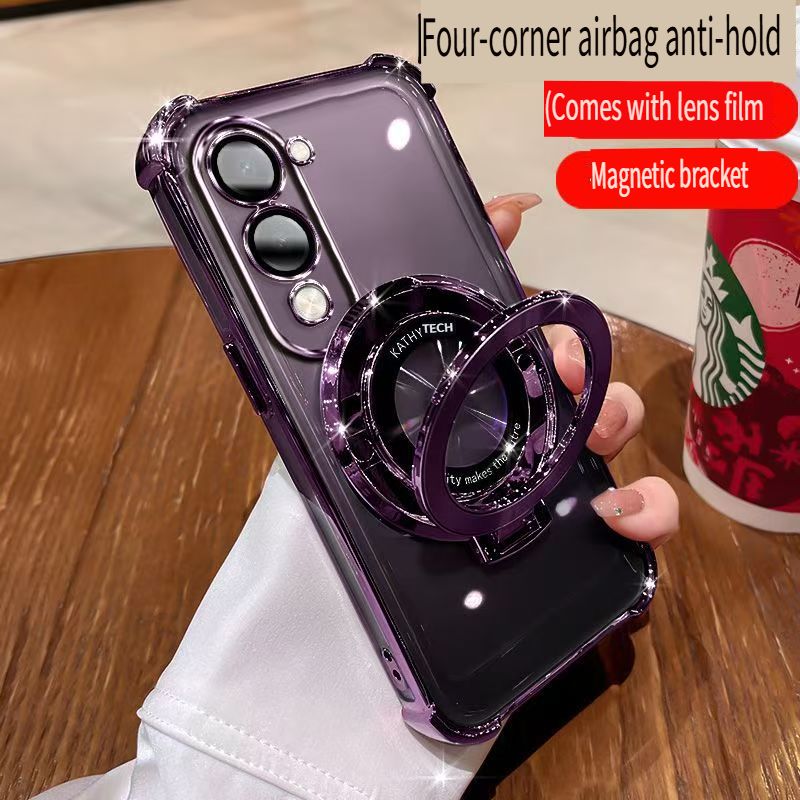 Transparent Soft Case Cover for Vivo Y04 4G (With Lens Film Phone Case) Magnetic Phone Case Bracket Anti Drop Soft Phone Case for Vivo Y29s