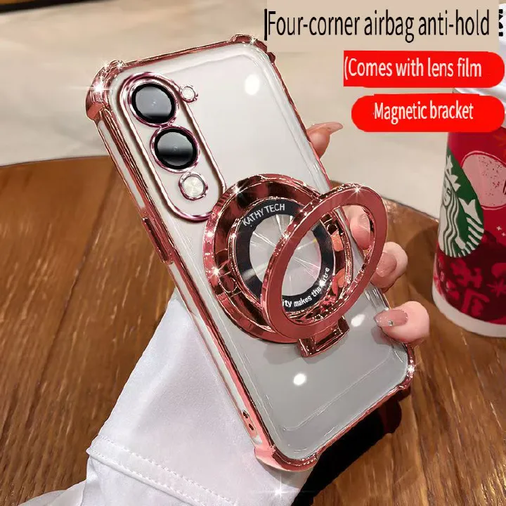Transparent Soft Case Cover for Vivo Y04 4G (With Lens Film Phone Case) Magnetic Phone Case Bracket Anti Drop Soft Phone Case for Vivo Y29s