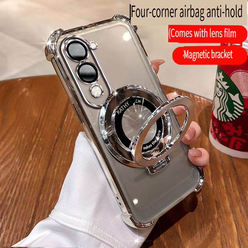 Transparent Soft Case Cover for Vivo Y04 4G (With Lens Film Phone Case) Magnetic Phone Case Bracket Anti Drop Soft Phone Case for Vivo Y29s