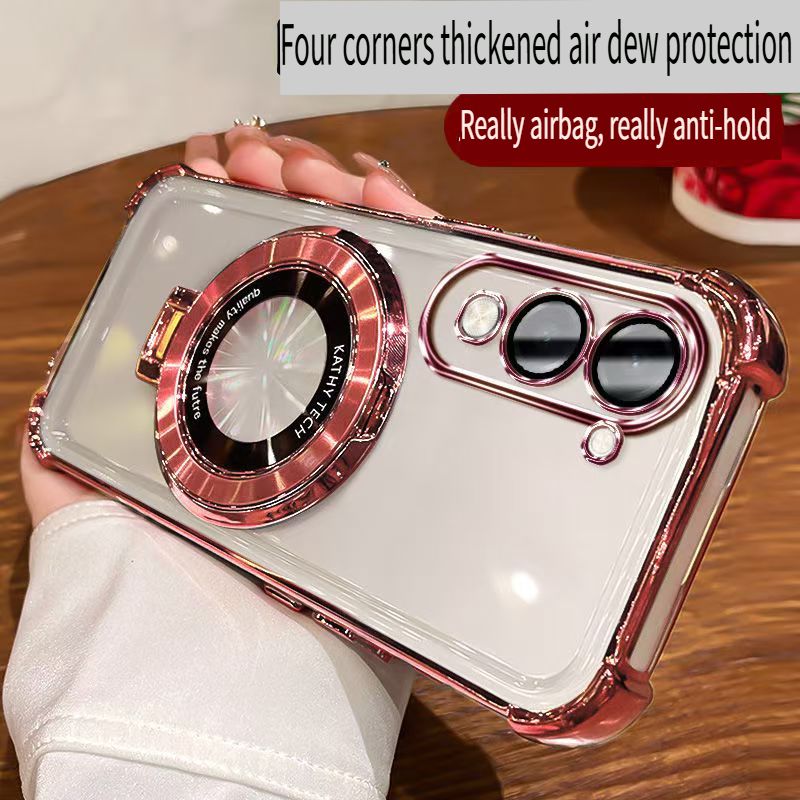 Transparent Soft Case Cover for Vivo Y04 4G (With Lens Film Phone Case) Magnetic Phone Case Bracket Anti Drop Soft Phone Case for Vivo Y29s