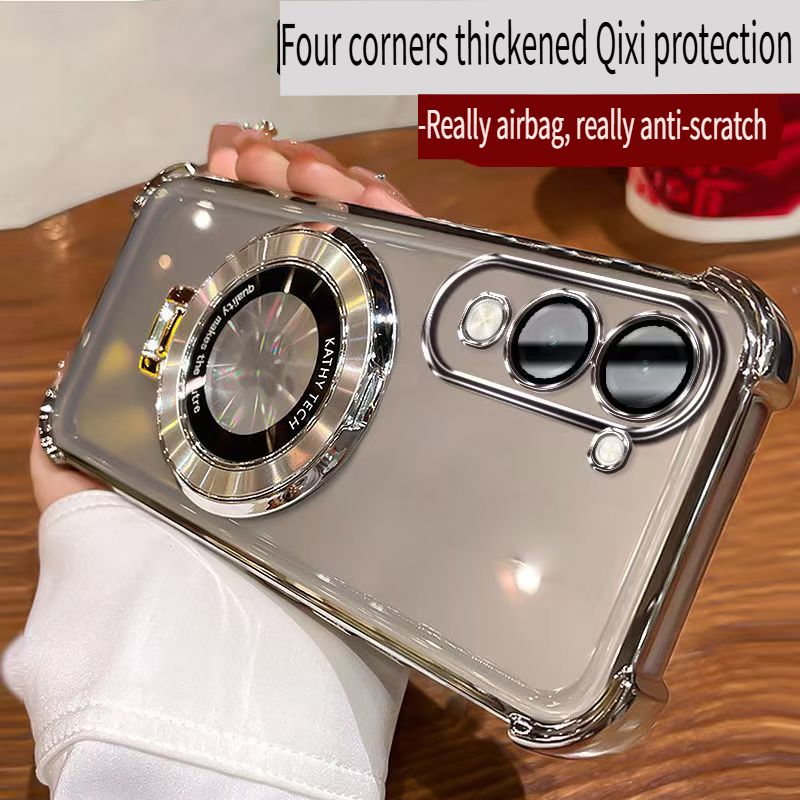 Transparent Soft Case Cover for Vivo Y04 4G (With Lens Film Phone Case) Magnetic Phone Case Bracket Anti Drop Soft Phone Case for Vivo Y29s