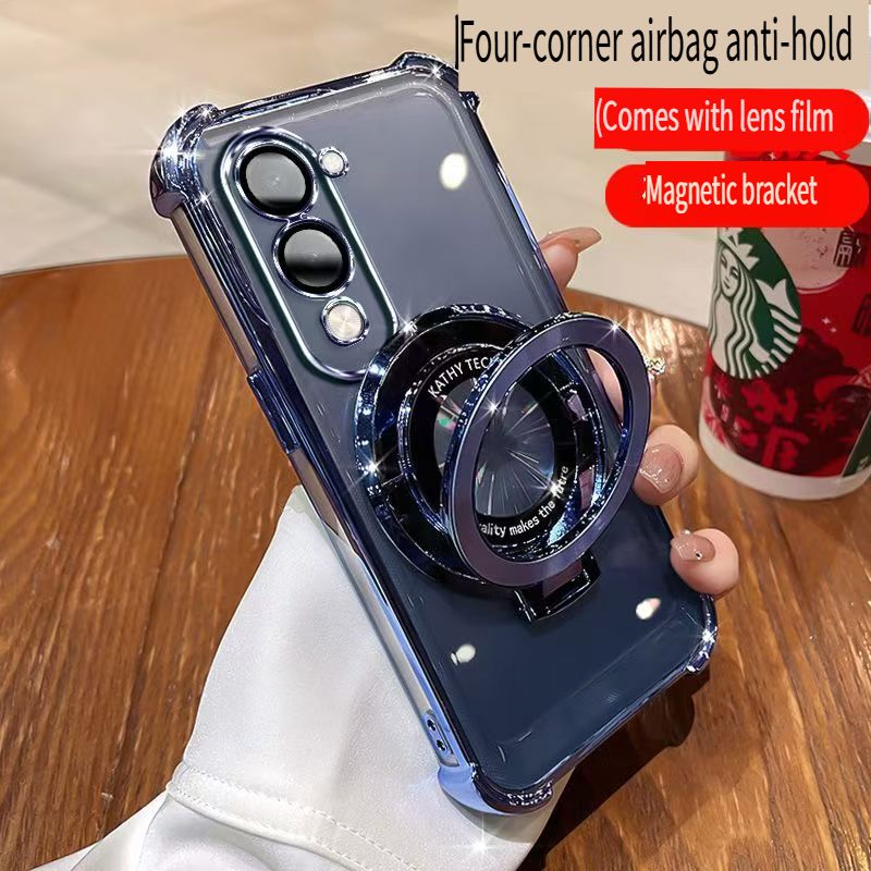 Transparent Soft Case Cover for Vivo Y04 4G (With Lens Film Phone Case) Magnetic Phone Case Bracket Anti Drop Soft Phone Case for Vivo Y29s