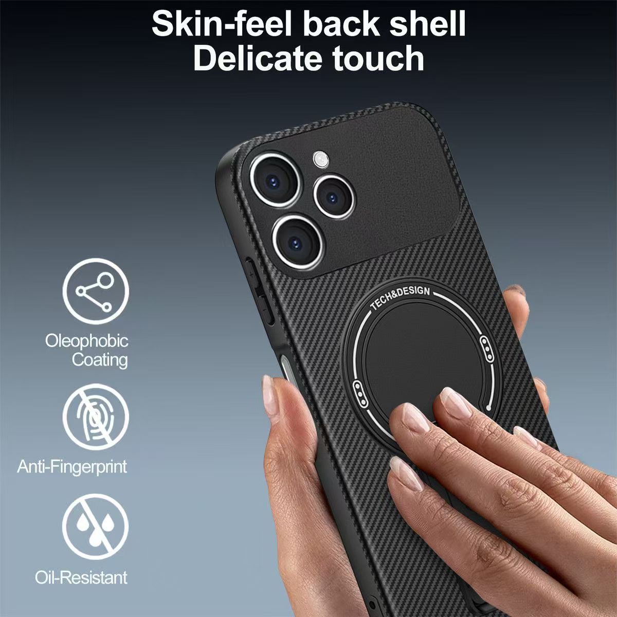 Magnetic Carbon Fiber Texture Hard Back shockproof Case for Tecno Spark 40 Stand Holder Wireless Charging Cover