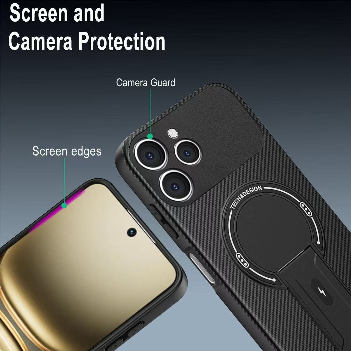 Magnetic Carbon Fiber Texture Hard Back shockproof Case for Tecno Spark 40 Stand Holder Wireless Charging Cover