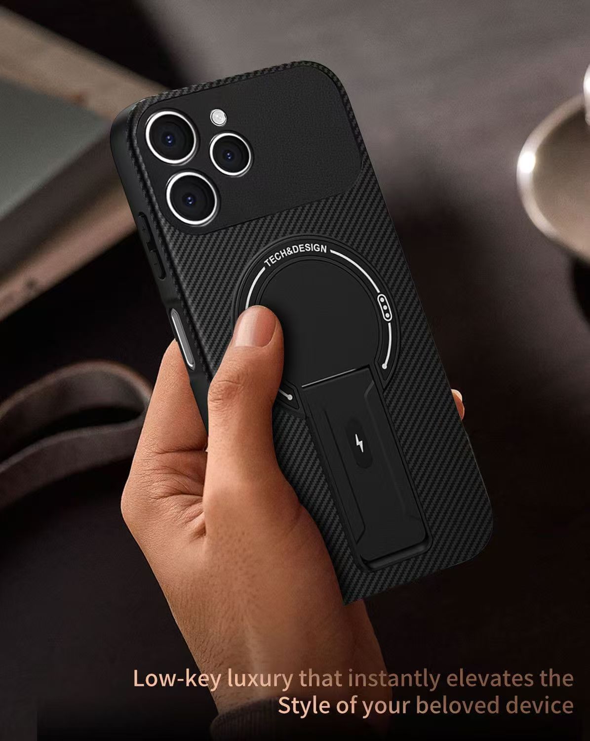 Magnetic Carbon Fiber Texture Hard Back shockproof Case for Tecno Spark 40 Stand Holder Wireless Charging Cover