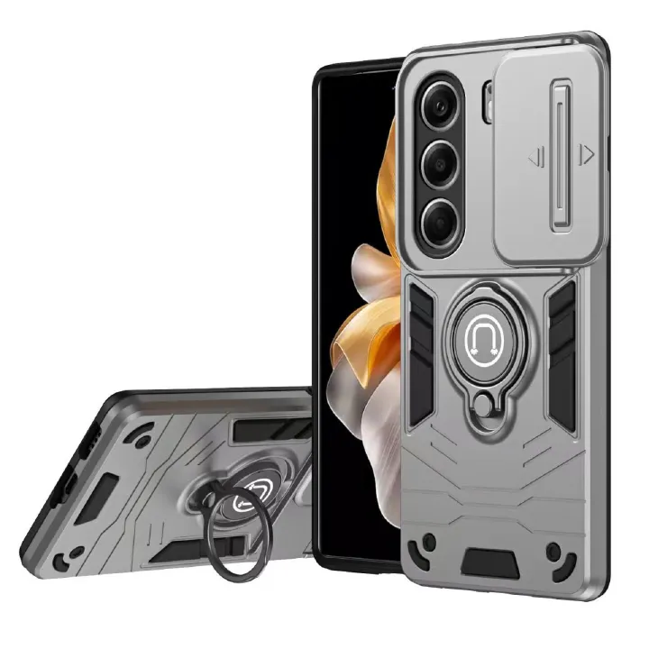 Luxury Slide Camera Lens Cover for Tecno Camon 40 Pro 4G Vehicle-Mounted Magnetic Kickstand Case